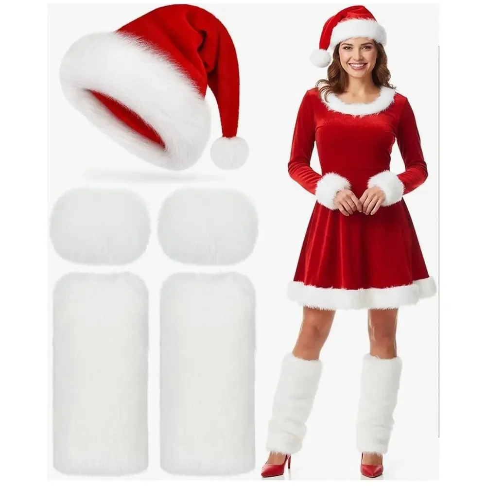 3 pc Sexy Santa Cosplay Accessories Hat Leg Warmers Wrist Cuffs NIP